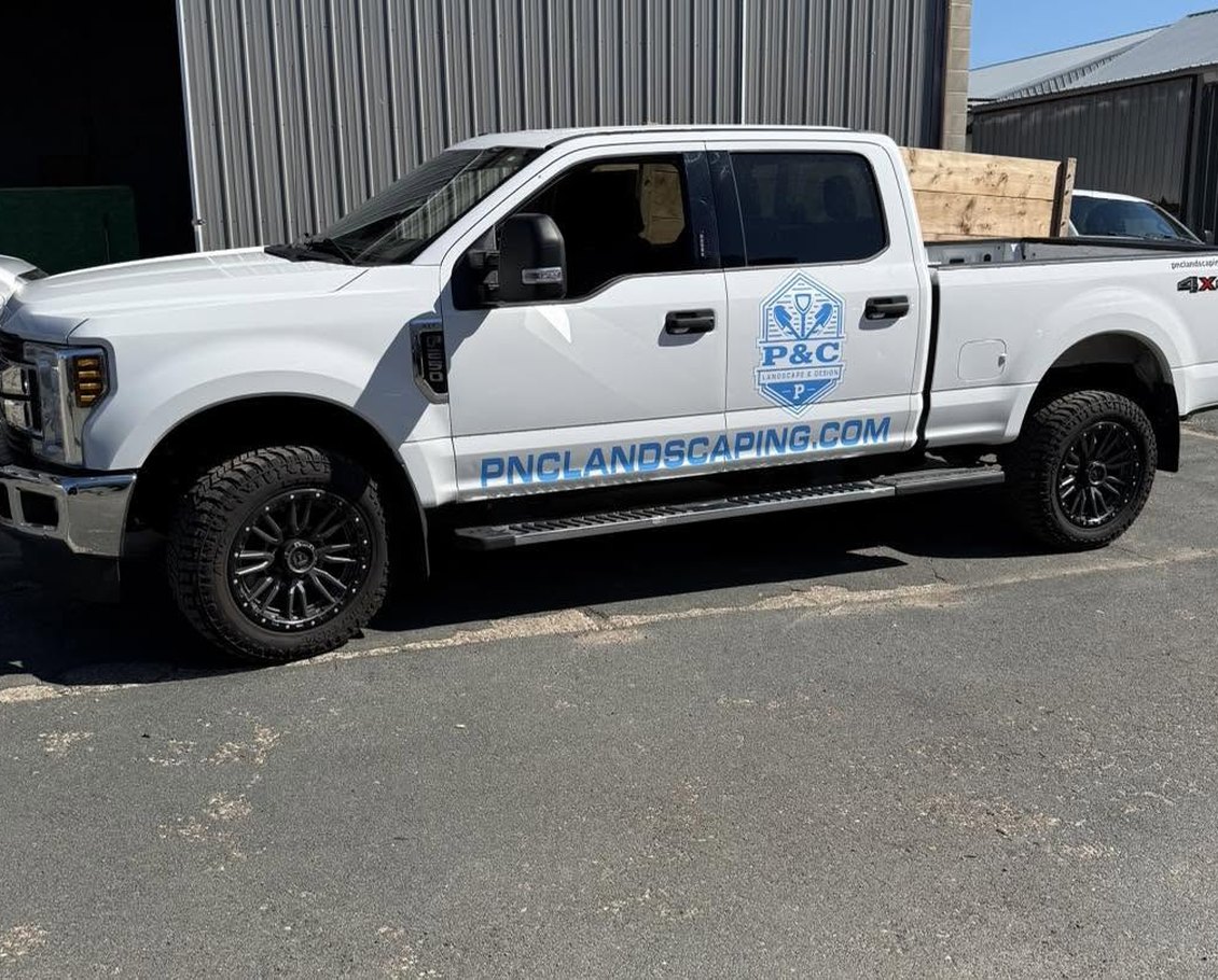 PNC Landscaping lettered pickup truck
